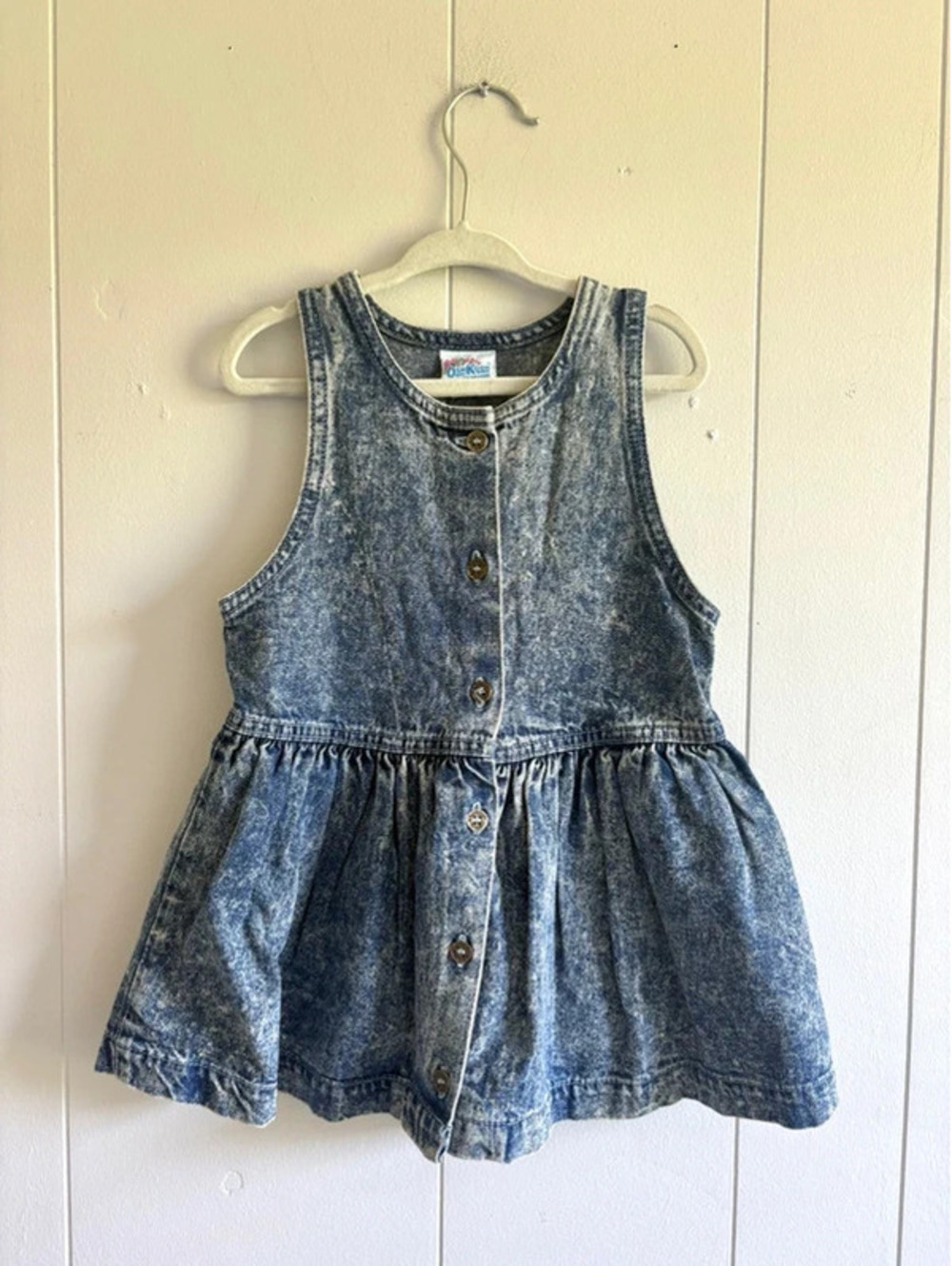 Vintage Oshkosh Button Down Denim Tiered Girls Dress Size 3T